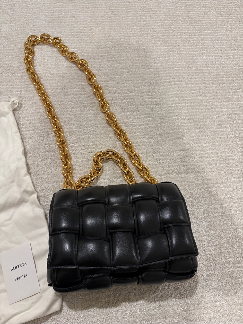 Bottega Veneta Black Padded Shoulder Bag with Gold Chain Strap - Picture 2 of 8
